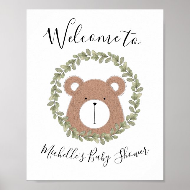 Affiche de bienvenue Baby shower de l'ours (Devant)