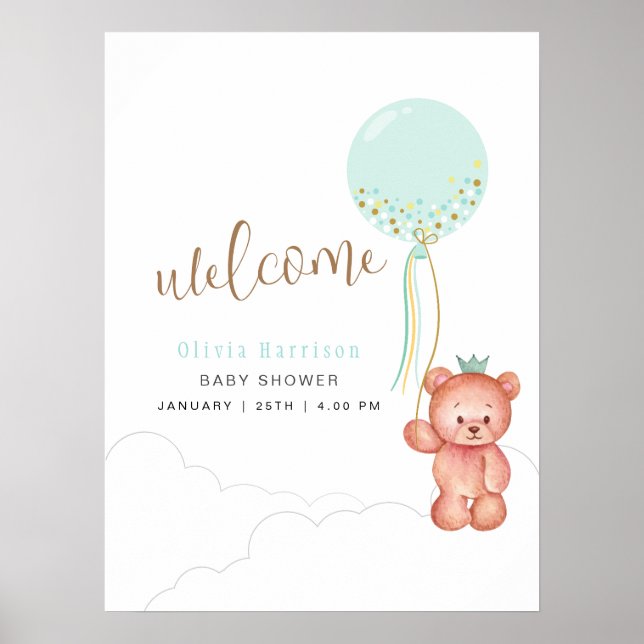 Affiche de bienvenue Baby shower de l'ours en pelu (Devant)