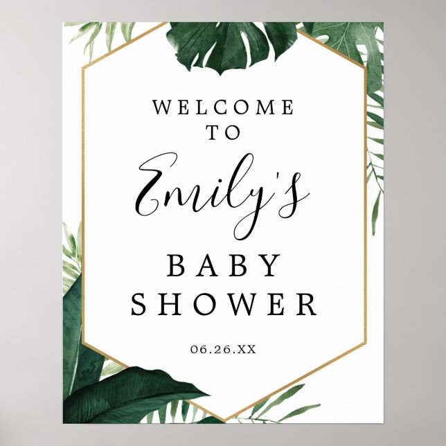 Affiche de bienvenue Baby shower de Monstera tropi (Devant)