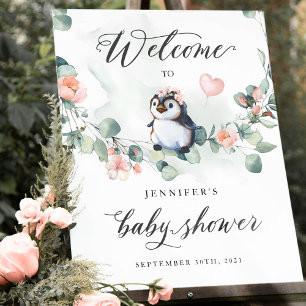 Affiche de bienvenue Baby shower de pingouin