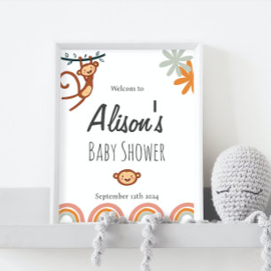 Affiche de bienvenue Baby shower de singe mignonne