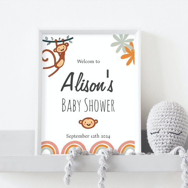 Affiche de bienvenue Baby shower de singe mignonne (Créateur téléchargé)