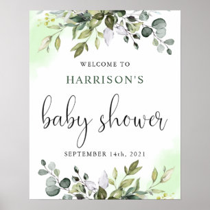 Affiche de bienvenue Baby shower de verdure neutre