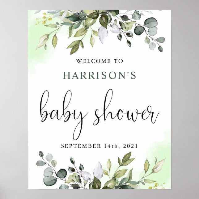 Affiche de bienvenue Baby shower de verdure neutre (Devant)