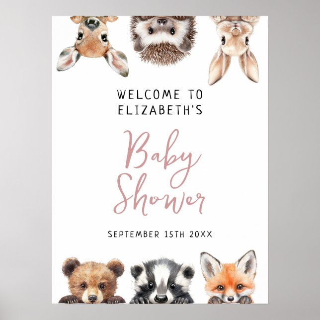 Affiche de bienvenue Baby shower des animaux de bo (Devant)