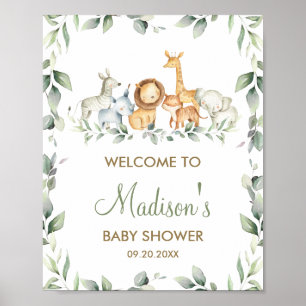 Affiche de bienvenue Baby shower des animaux de la
