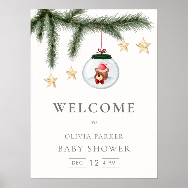 Affiche de bienvenue Baby shower d'hiver de l'ours (Devant)