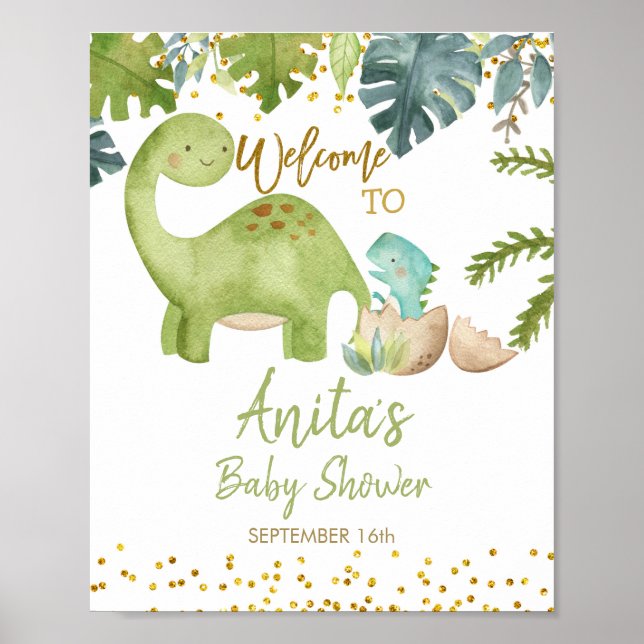 Affiche de bienvenue Baby shower Dinosaur (Devant)