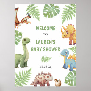 Affiche de bienvenue Baby shower Dinosaur aquarell