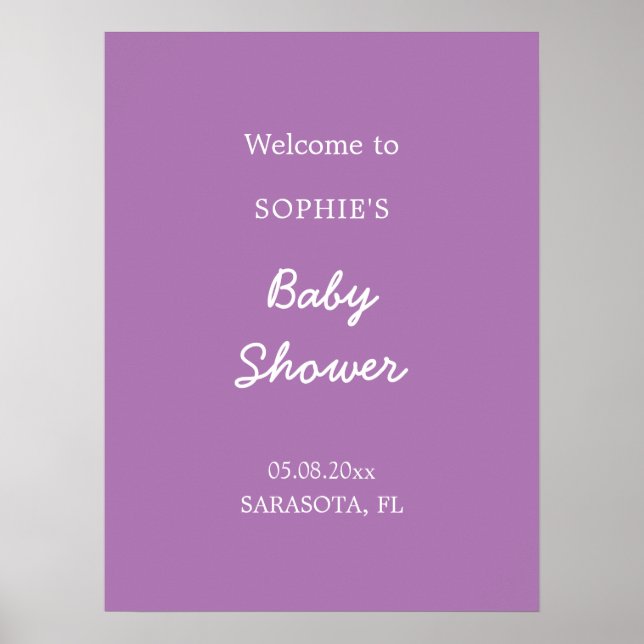 Affiche de bienvenue Baby Shower Douce Pourpre (Devant)