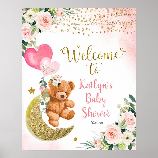 Affiche de bienvenue Baby shower d'ours en peluche (Devant)