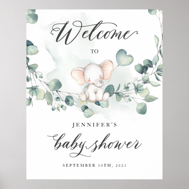 Affiche de bienvenue Baby shower éléphant (Devant)
