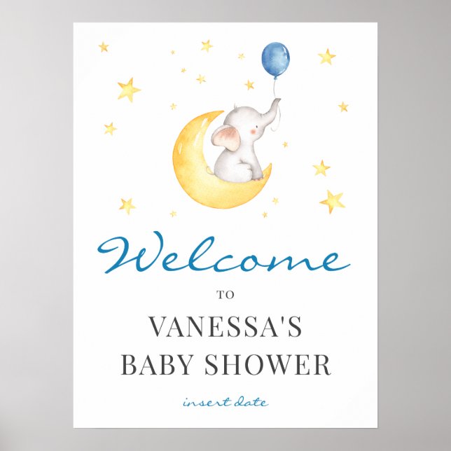 Affiche de bienvenue Baby shower éléphant (Devant)
