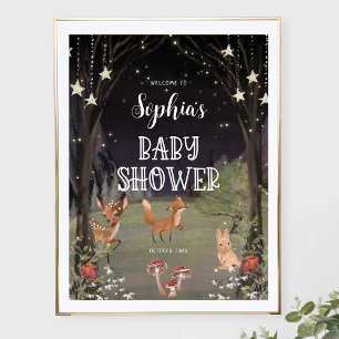 Affiche de bienvenue Baby shower en bois enchanté