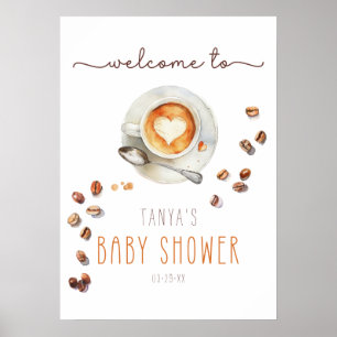 Affiche de bienvenue Baby shower en latte de café