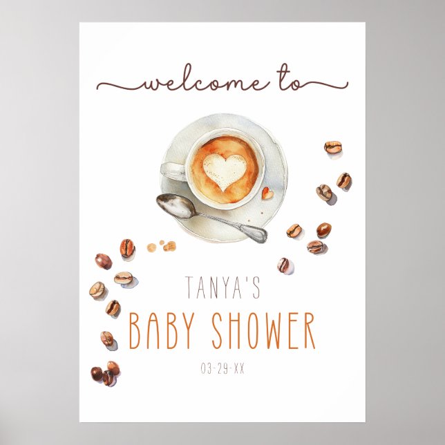 Affiche de bienvenue Baby shower en latte de café  (Devant)