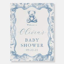 Affiche de bienvenue Baby shower en toile bleue Te