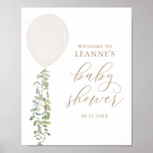 Affiche de bienvenue Baby shower Eucalyptus Blancs