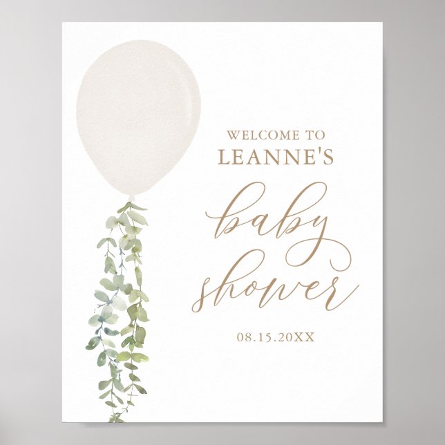 Affiche de bienvenue Baby shower Eucalyptus Blancs (Devant)