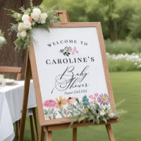 Affiche de bienvenue Baby shower Fleur sauvage aqu