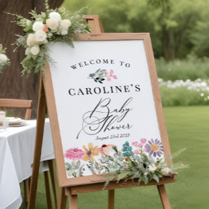 Affiche de bienvenue Baby shower Fleur sauvage aqu