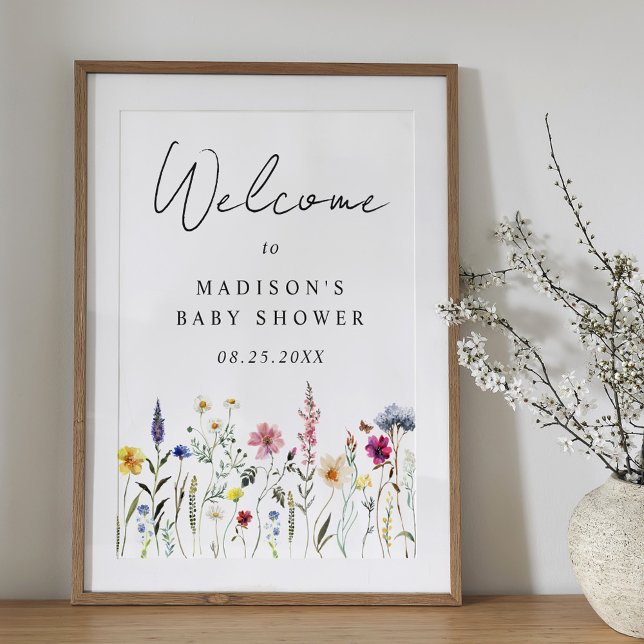 Affiche de bienvenue Baby shower Fleur sauvage élé (Créateur téléchargé)