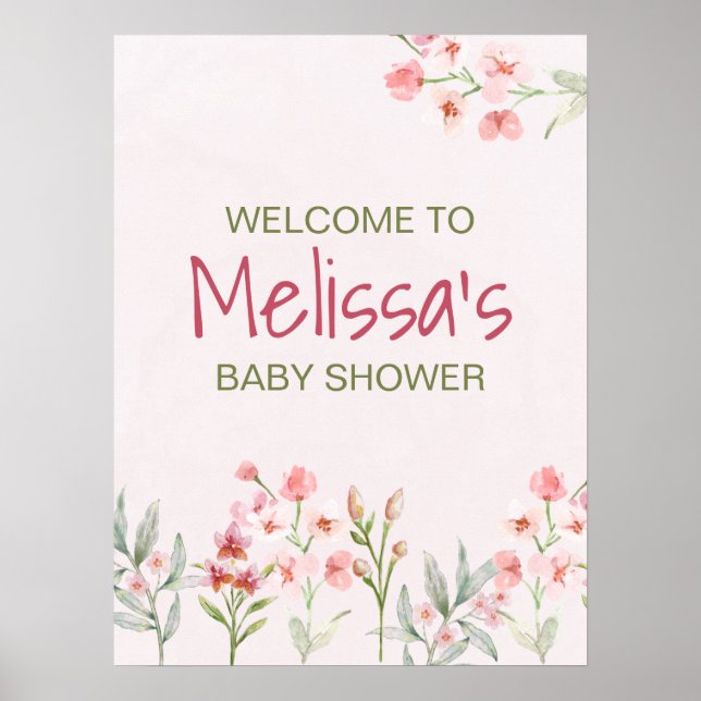 Affiche de bienvenue Baby shower  Fleur sauvage ro (Devant)
