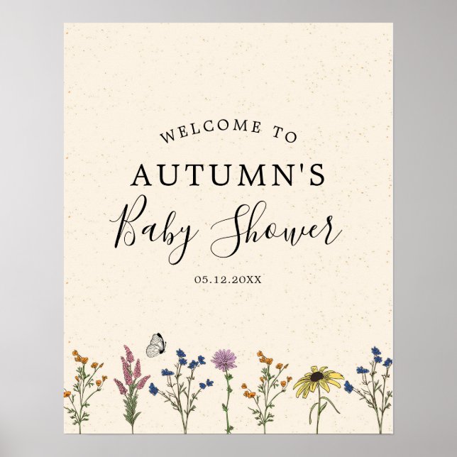 Affiche de bienvenue Baby shower Fleur sauvage vin (Devant)