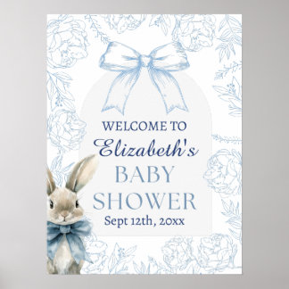 Affiche de bienvenue Baby shower Floral Bunny bleu