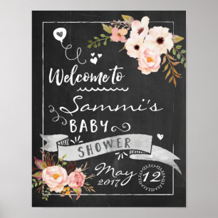 Affiche de bienvenue Baby shower floral Chalkboard