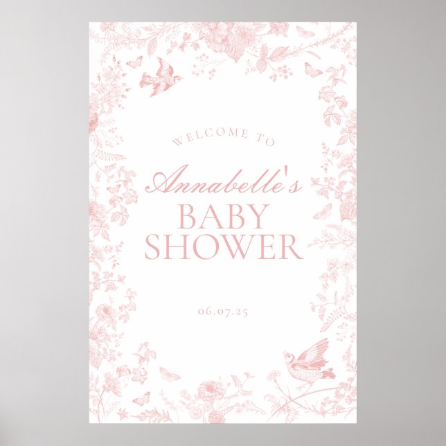 Affiche de bienvenue Baby shower Floral Toile Rose (Devant)