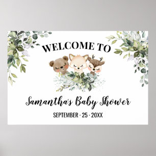 Affiche de bienvenue Baby shower Forêt Animaux Pos