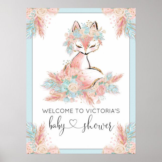 Affiche de bienvenue Baby shower Girl Fox (Devant)