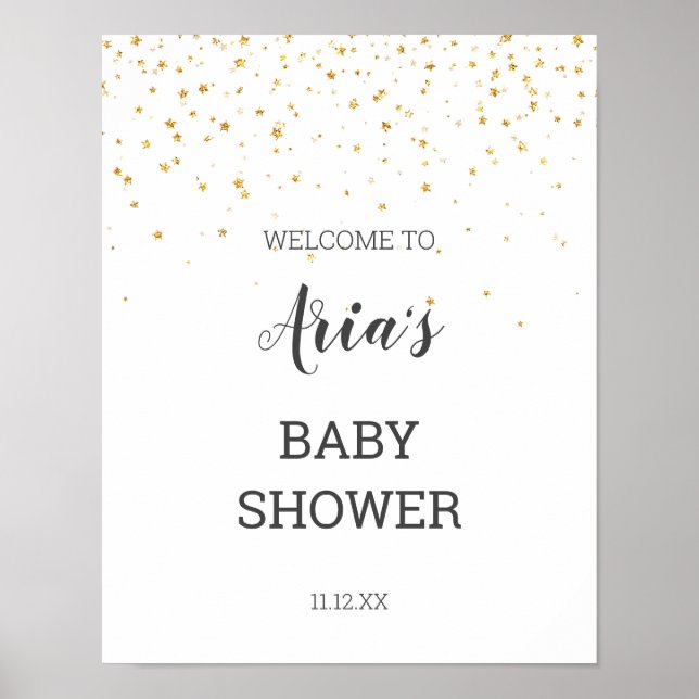 Affiche de bienvenue Baby shower Gold Confetti (Devant)