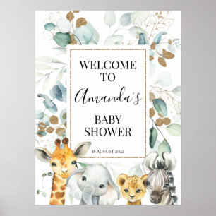 Affiche de bienvenue Baby shower Gold Eucalyptus S