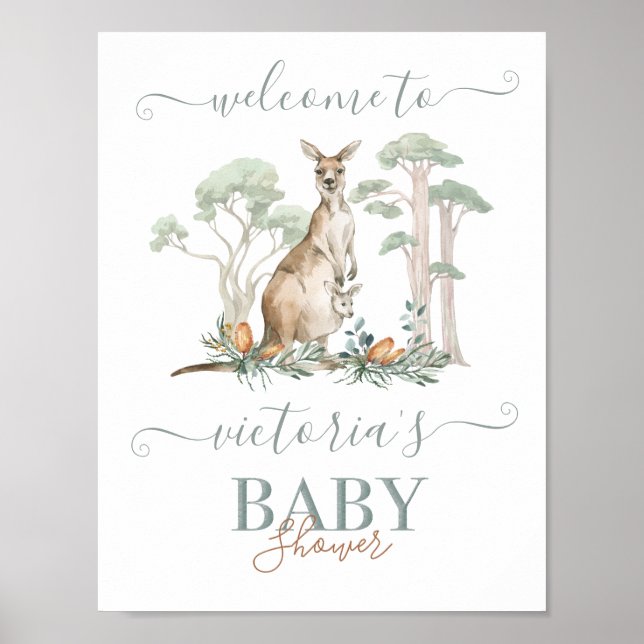 Affiche de bienvenue Baby shower Kangaroo et Joey (Devant)