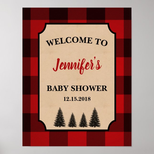 Affiche de bienvenue Baby shower Lumberjack person (Devant)