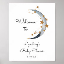 Affiche de bienvenue Baby shower Lune et étoiles