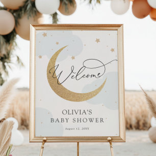 Affiche de bienvenue Baby shower Lune et étoiles