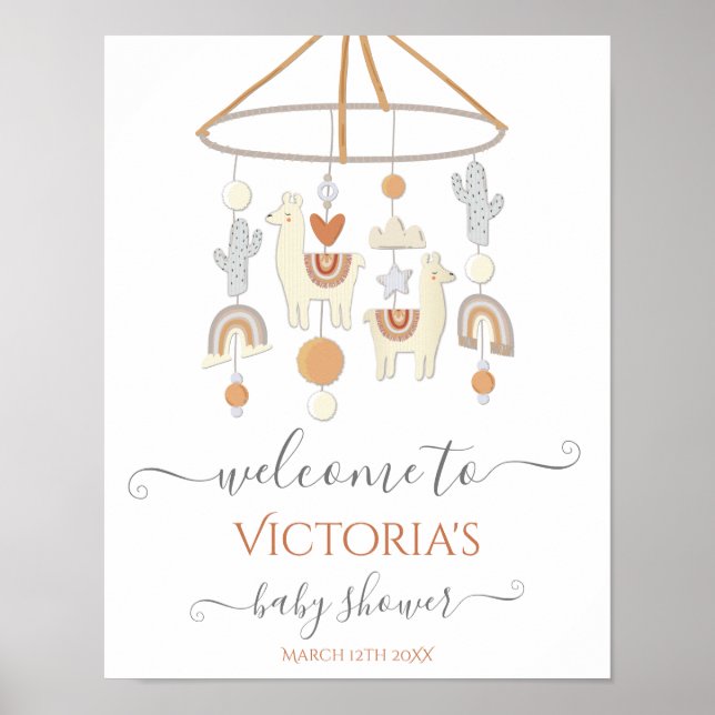 Affiche de bienvenue Baby shower mobile Boho Scand (Devant)