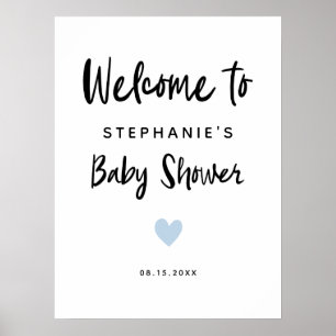 Affiche de bienvenue Baby shower moderne Blue Hear