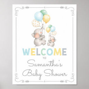 Affiche de bienvenue Baby shower moderne Elephant 