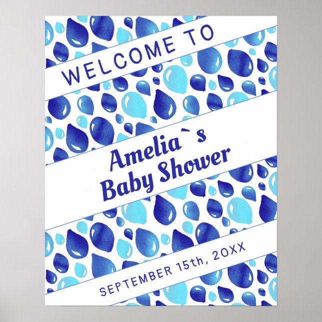 Affiche de bienvenue Baby shower Motif Bleu Balloo (Devant)