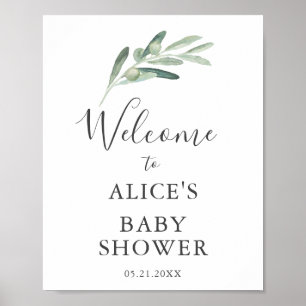Affiche de bienvenue Baby shower olive
