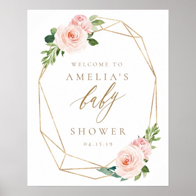 Affiche de bienvenue Baby shower or floral (Devant)