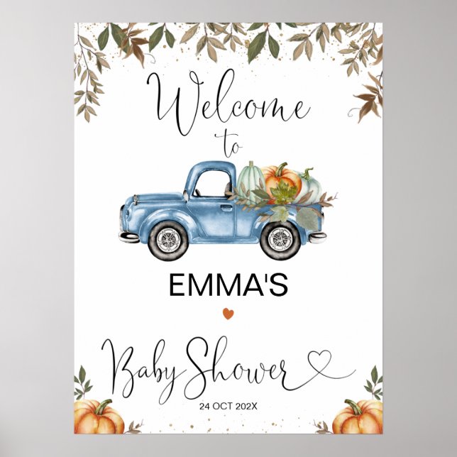 Affiche de bienvenue Baby shower Orange Blue Citro (Devant)