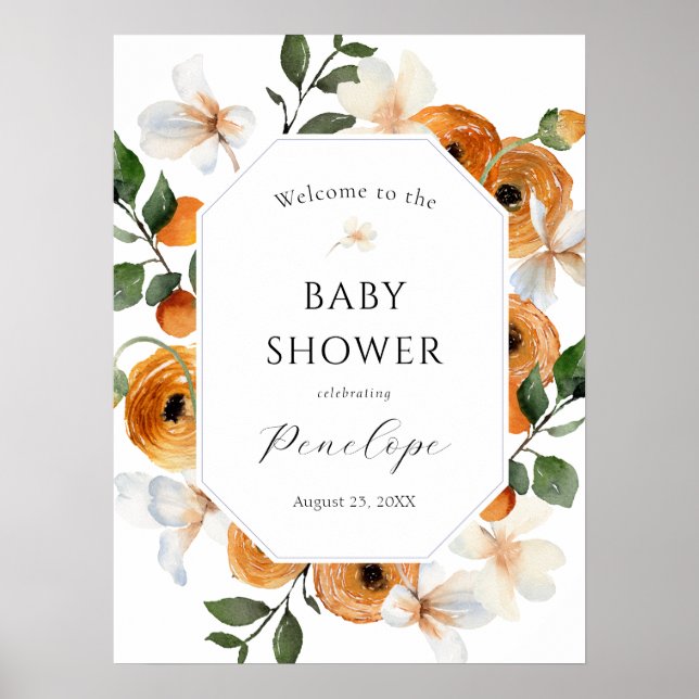 Affiche de bienvenue Baby shower Orange Cutie (Devant)