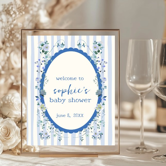 Affiche de bienvenue Baby shower Pastel Blue Strip (Créateur téléchargé)