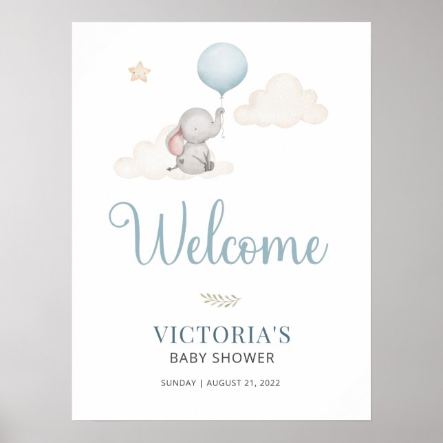 Affiche de bienvenue Baby shower petit bébé élépha (Devant)