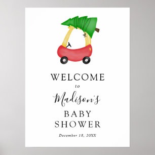 Affiche de bienvenue Baby shower Red Car Christmas